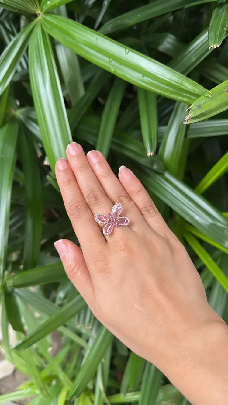 18k Rose Gold Butterfly Ring - Ceylon Pink Sapphire & Diamond Engagement Ring