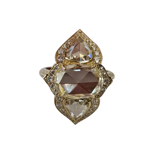 18k White Gold Art Deco Style Ring - Natural Rose Cut Diamond Engagement Ring