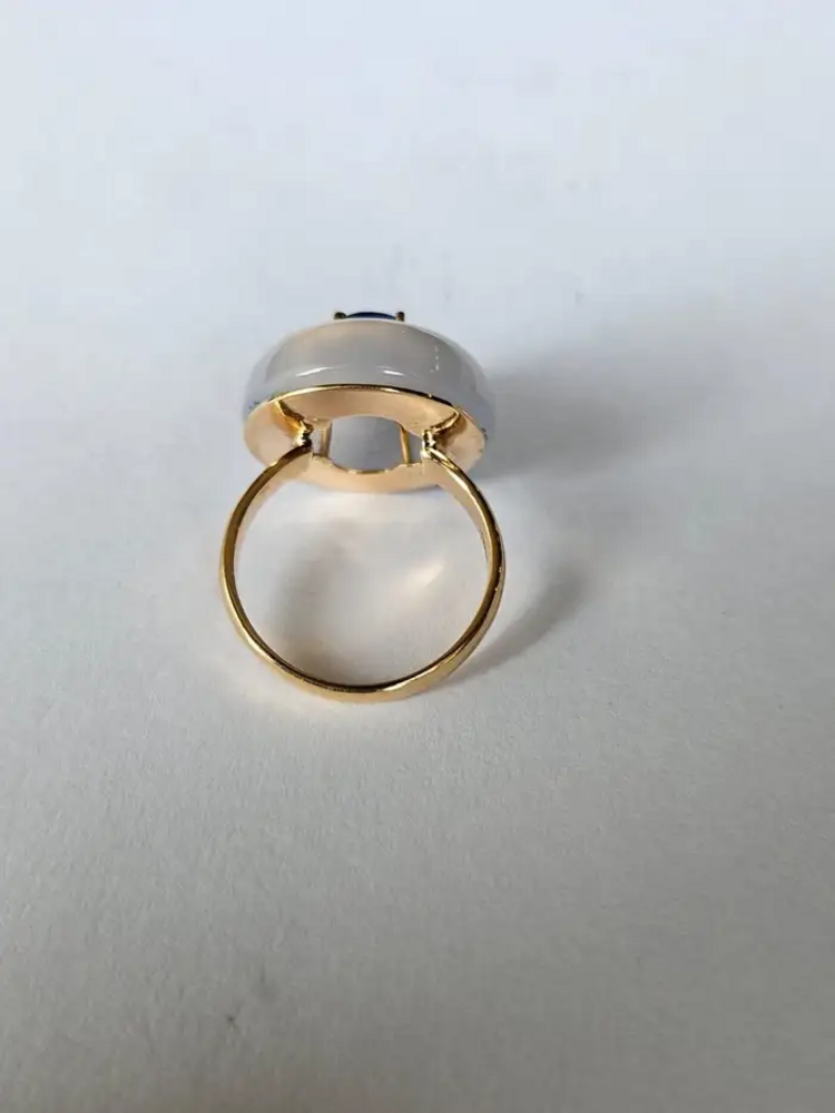 Natural Tanzanite & Chalcedony Gold Ring - 18k Yellow Gold Diamond Cocktail Ring
