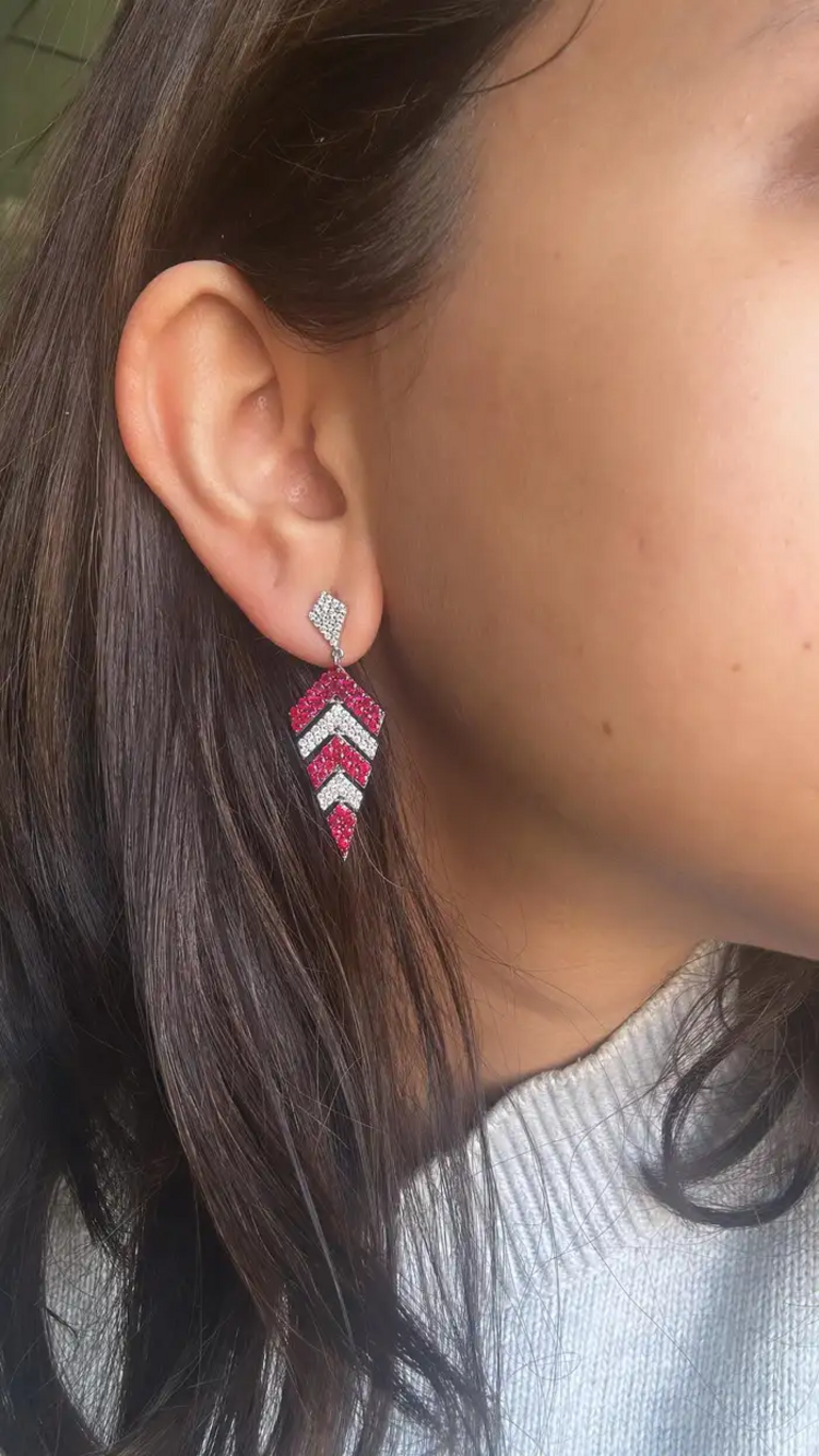 2.18 Ct. Mozambique Ruby & Diamond Earrings - 18k White Gold Handmade Chandelier Earrings
