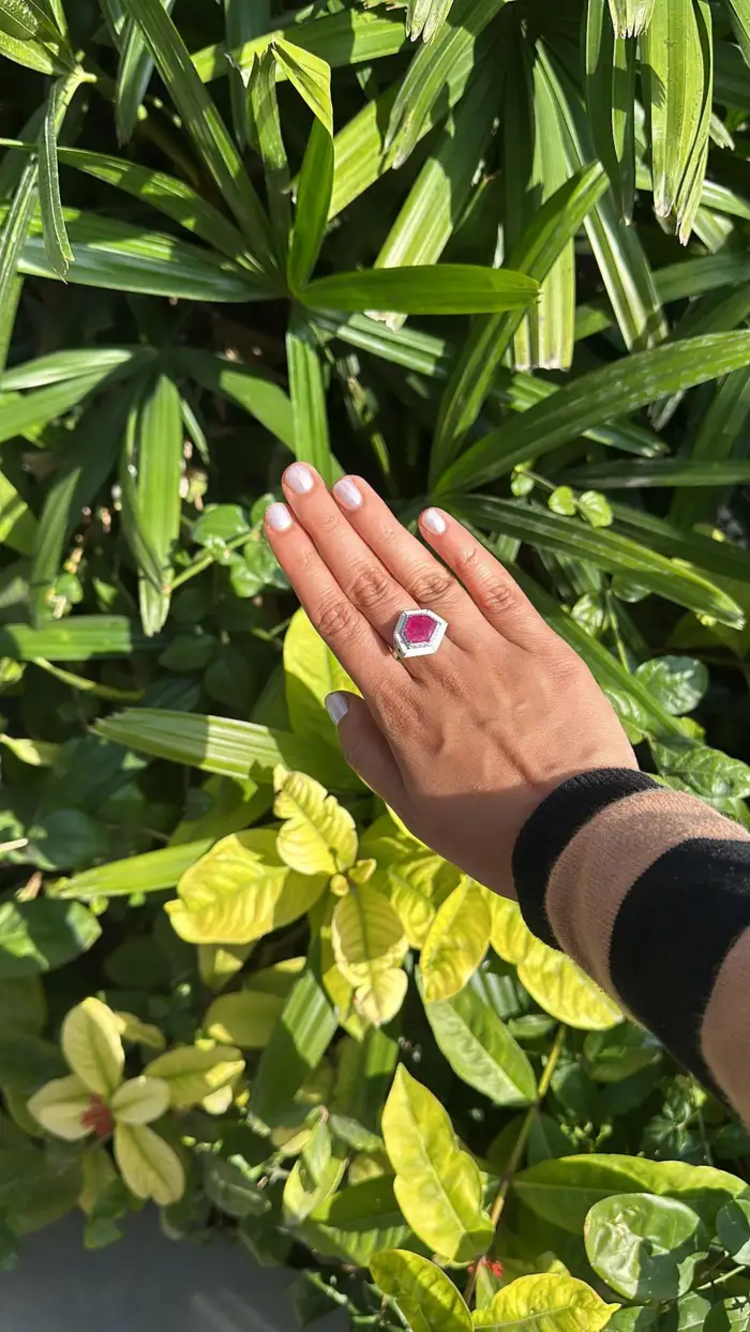 Mozambique Ruby & Diamond Ring - 18k White Gold Handmade Ring With White Enamel