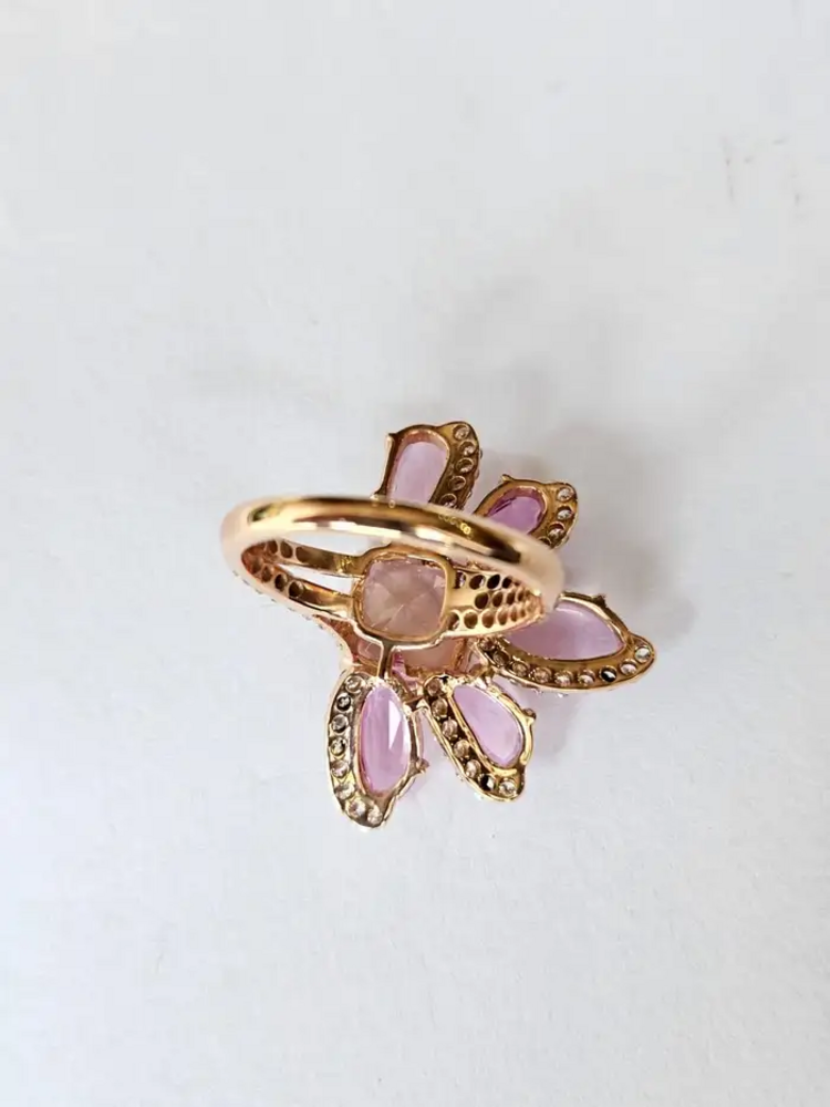 18k Rose Gold Diamond Wedding Ring With Morganite & Pink Sapphire Gemstone