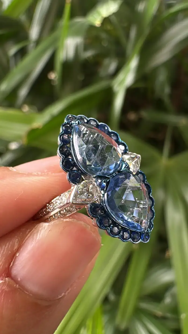 3.19 Ct. Ceylon Blue Sapphire Engagement Ring - 18k White Gold Diamond Ring