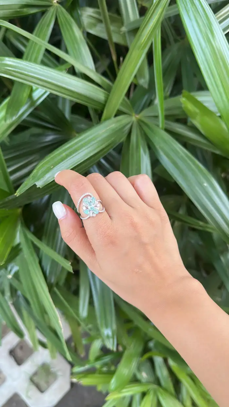 18k White Gold Diamond Engagement Ring - Natural Paraiba Tourmaline Ring
