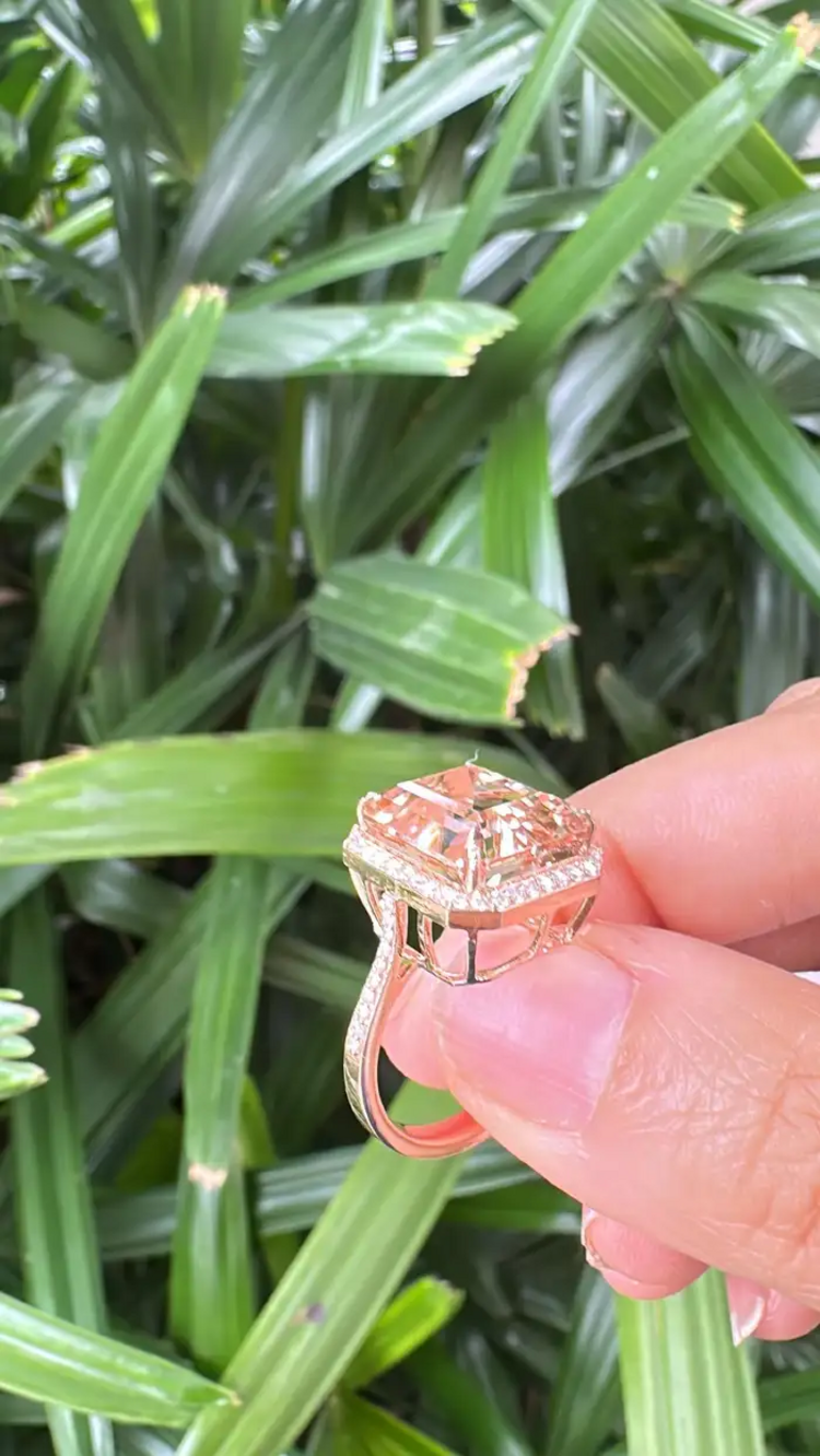 Natural Morganite Wedding Ring - 18k Rose Gold Diamond Cocktail Ring