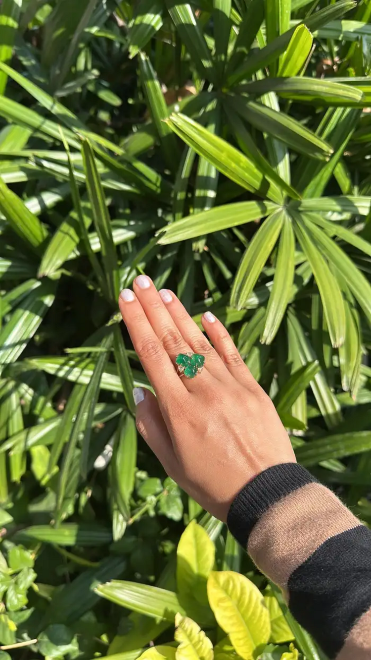 Natural Zambian Emerald Handmade Ring - 18k White Gold & Diamond Statement Ring