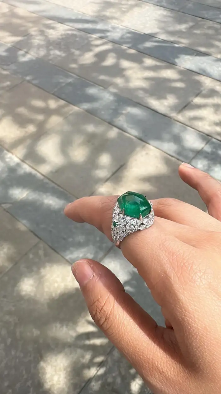 Natural 8.08 Ct. Zambian Emerald Cocktail Ring - 18k White Gold Diamond Wedding Ring