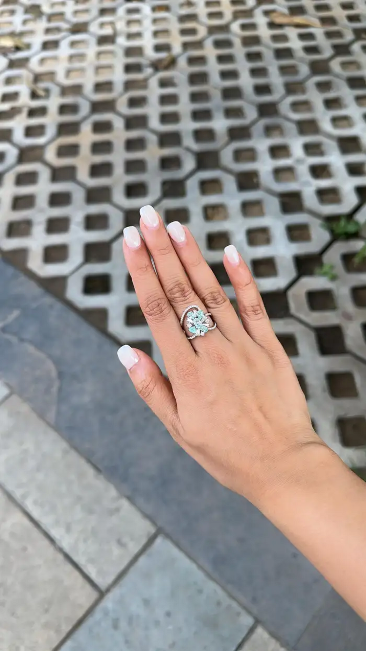 18k White Gold Diamond Engagement Ring - Natural Paraiba Tourmaline Ring