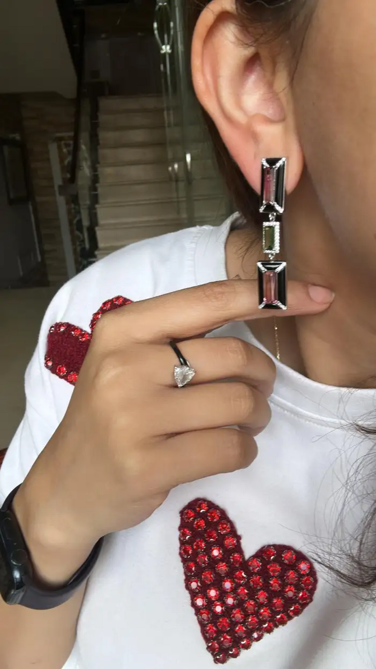 18k White Gold Diamond Dangle Earrings - Natural Tourmaline & Black Onyx Dangle Earrings