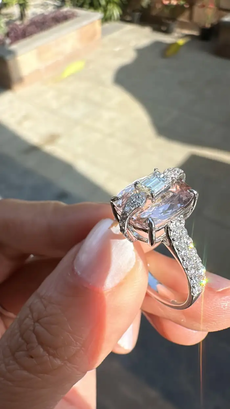 3.66 Ct. Morganite Gemstone Wedding Ring - 18k White Gold Diamond Engagement Ring