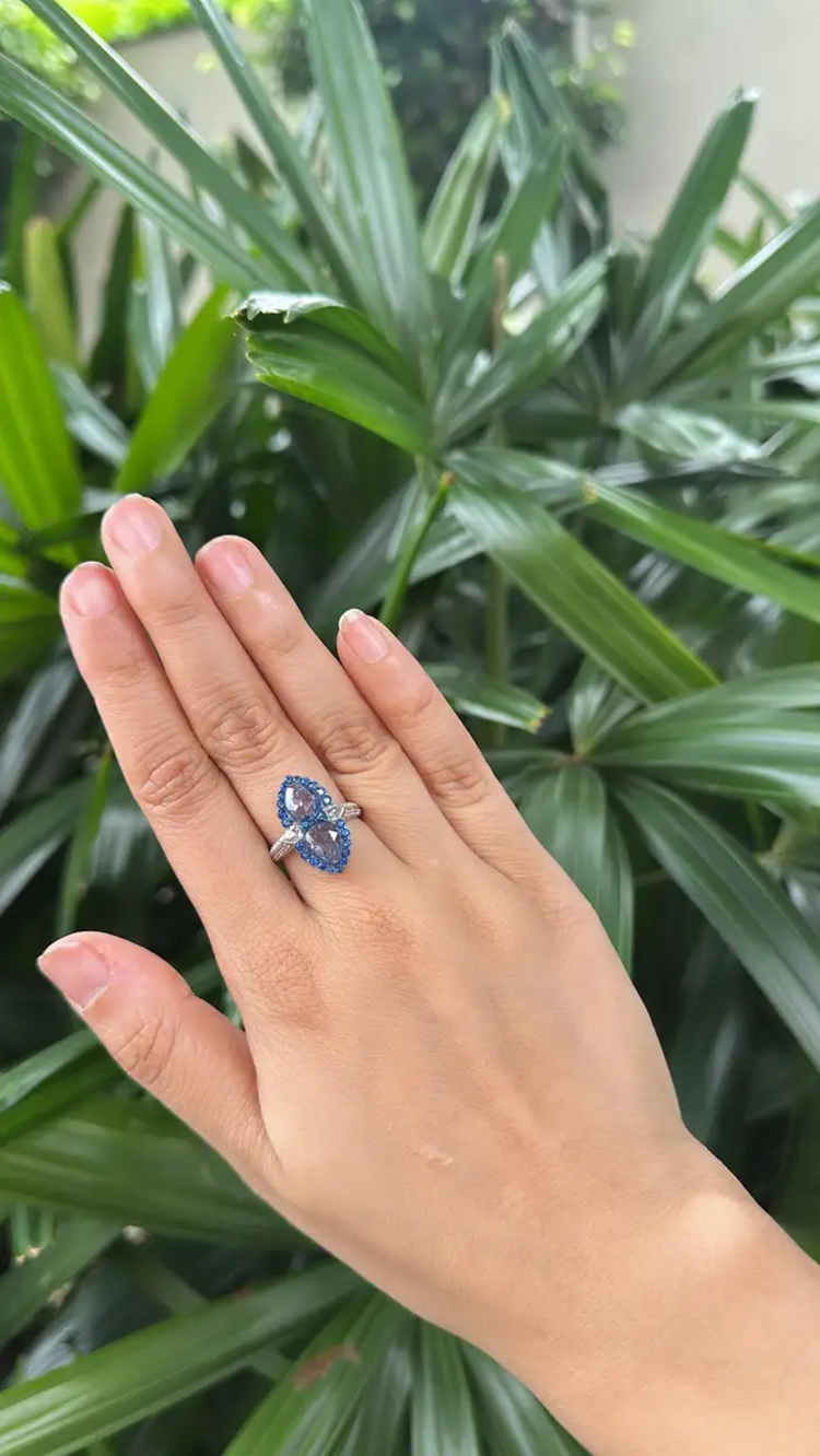 3.19 Ct. Ceylon Blue Sapphire Engagement Ring - 18k White Gold Diamond Ring