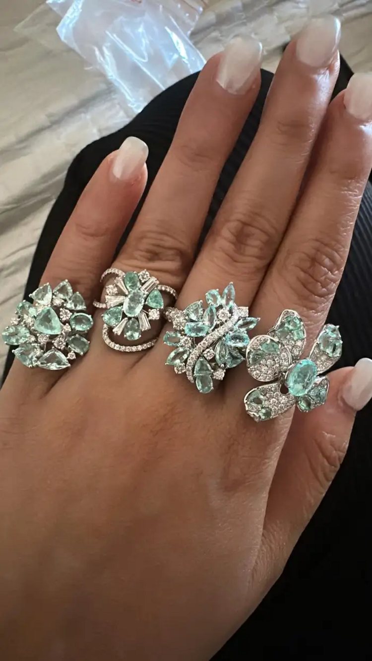 18k White Gold Diamond Cocktail Ring - Natural Paraiba Gemstone Wedding Ring