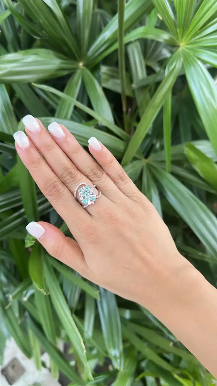 18k White Gold Diamond Engagement Ring - Natural Paraiba Tourmaline Ring
