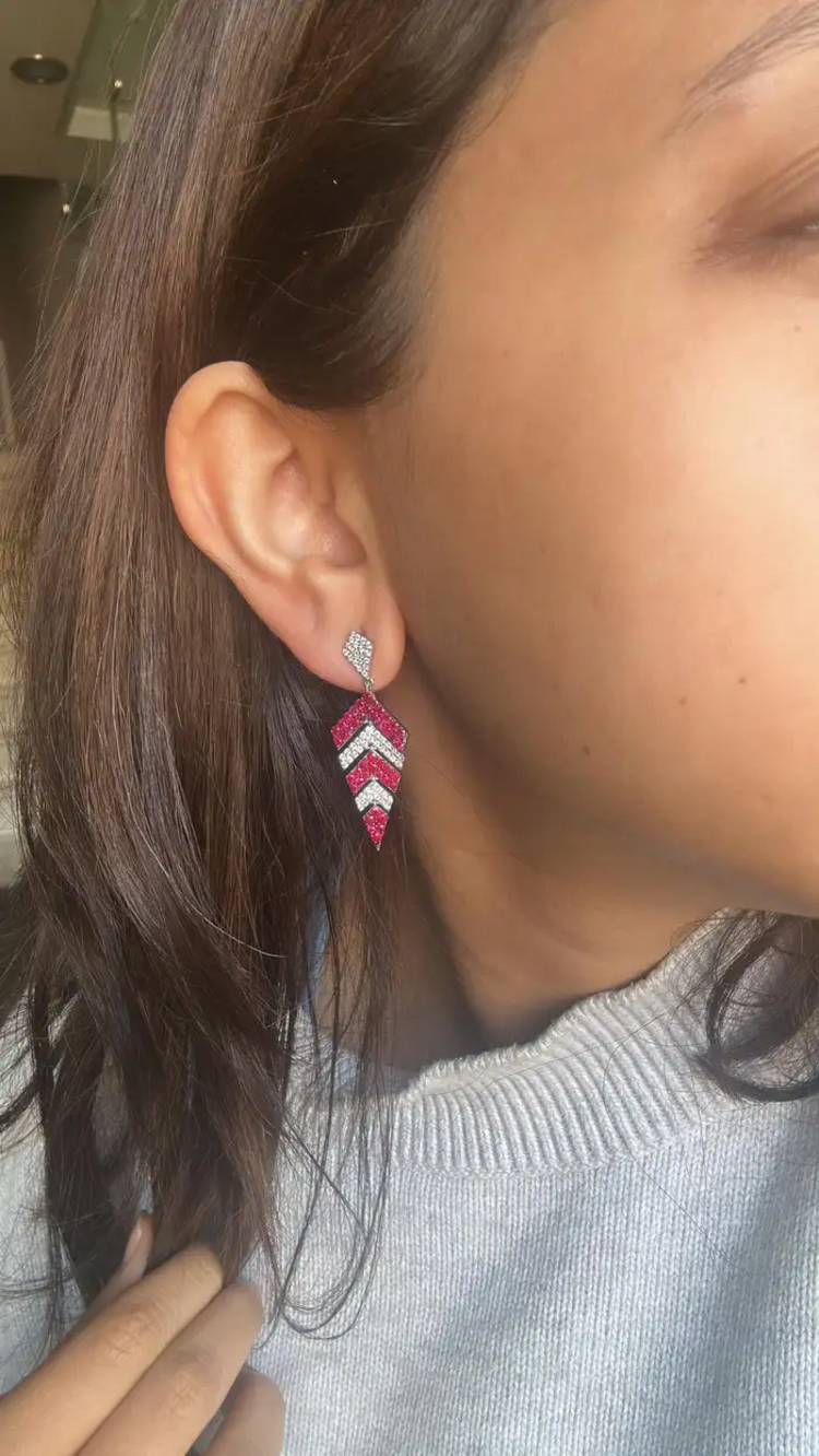 2.18 Ct. Mozambique Ruby & Diamond Earrings - 18k White Gold Handmade Chandelier Earrings