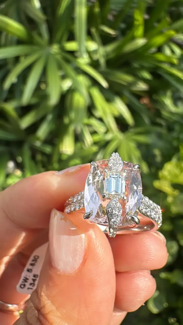 3.66 Ct. Morganite Gemstone Wedding Ring - 18k White Gold Diamond Engagement Ring