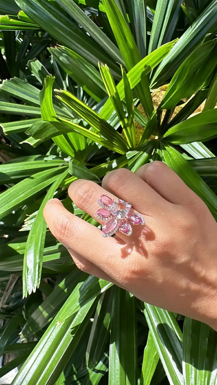 18k Rose Gold Diamond Wedding Ring With Morganite & Pink Sapphire Gemstone