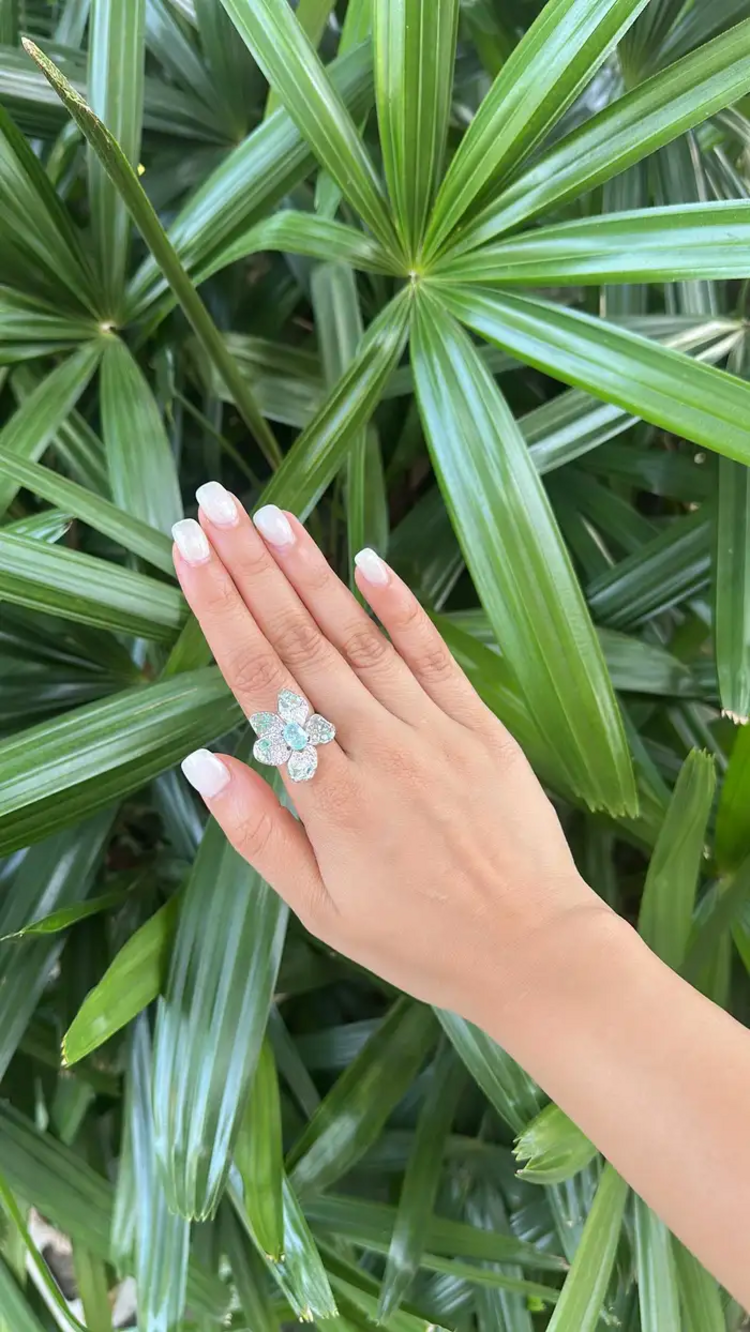 18k White Gold Diamond Cocktail Ring - Natural Paraiba Gemstone Wedding Ring