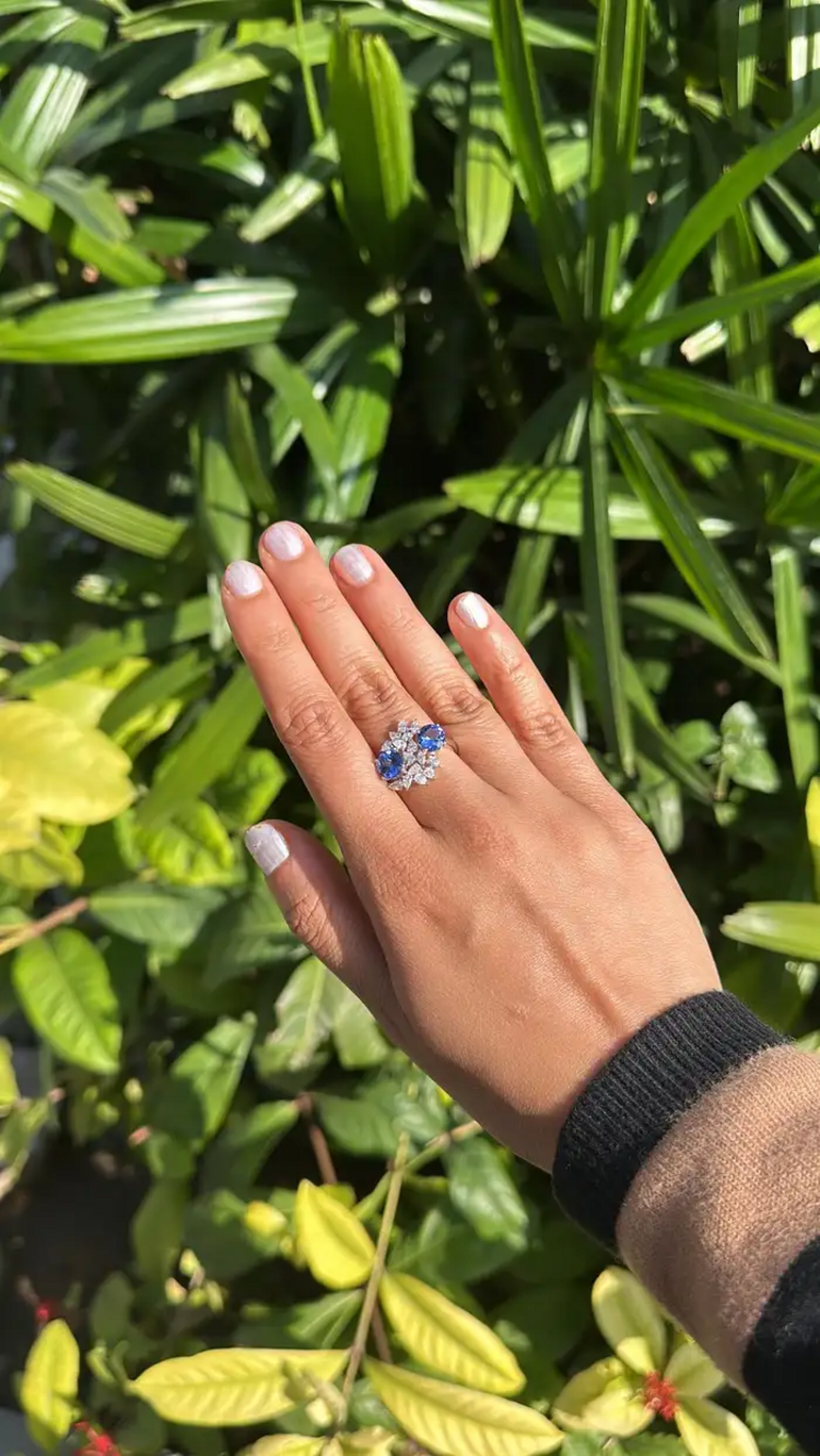 Natural Tanzanite Gemstone & Diamond Wedding Ring - 18k White Gold Handmade Ring