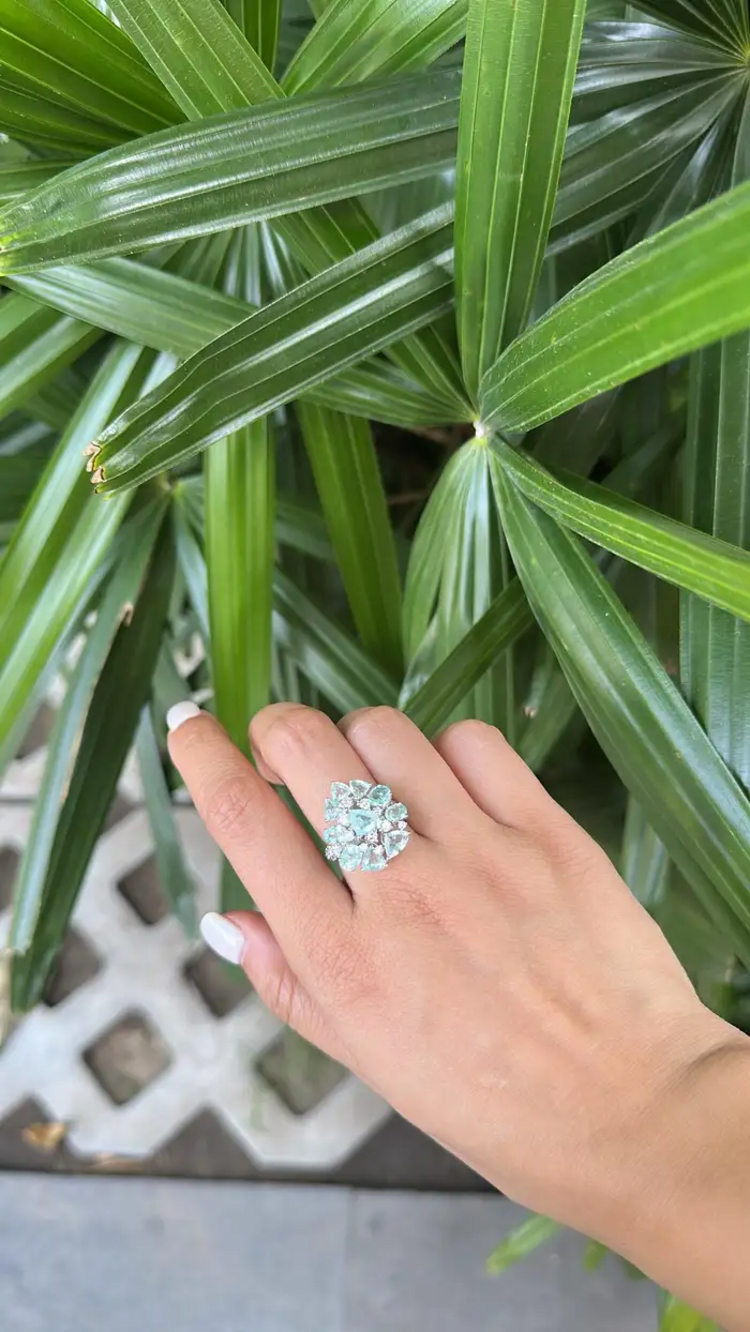 18k White Gold Diamond Wedding Ring - Natural Paraiba Gemstone Ring