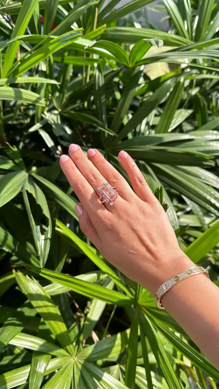 18k Gold, Morganite, Padparadscha Sapphires & Diamonds Engagement Ring