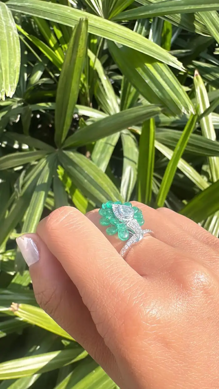 Natural Zambian Emerald Gold Ring - 18k White Gold Diamond Ring