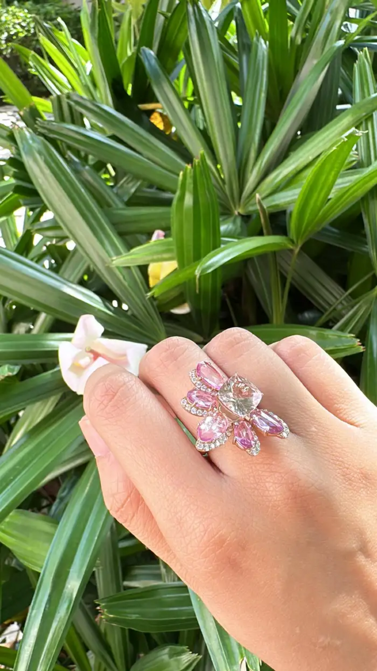 18k Rose Gold Diamond Wedding Ring With Morganite & Pink Sapphire Gemstone