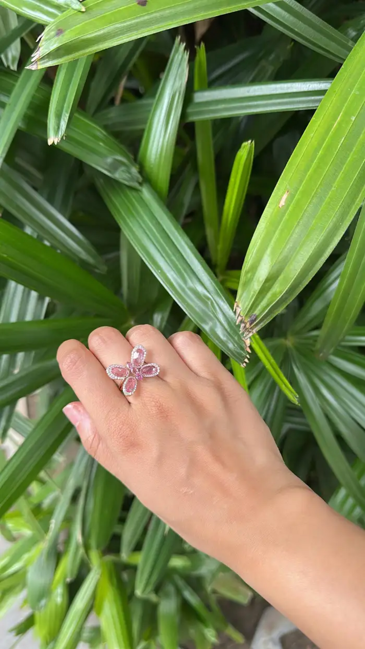 18k Rose Gold Butterfly Ring - Ceylon Pink Sapphire & Diamond Engagement Ring