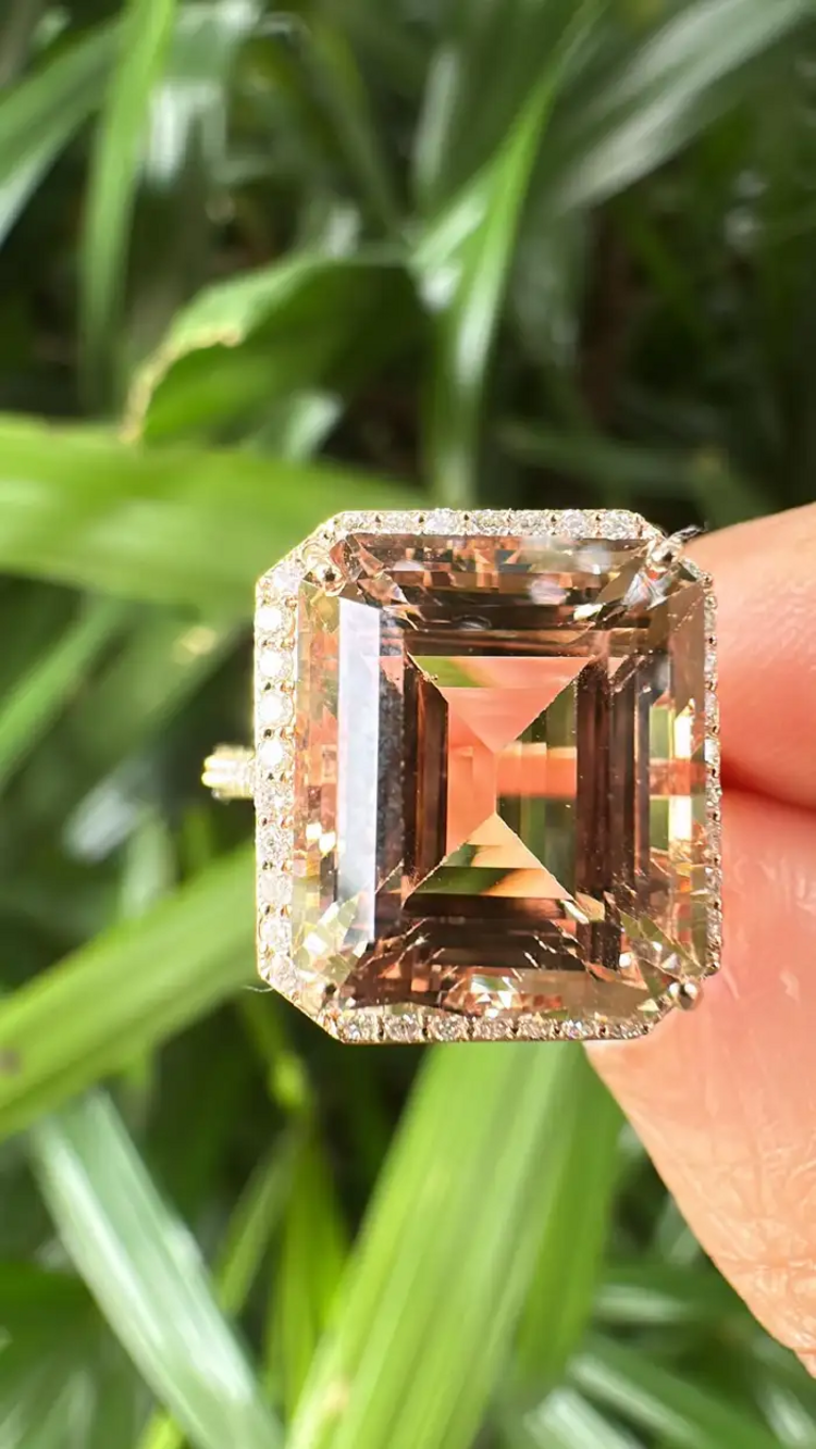 Natural Morganite Wedding Ring - 18k Rose Gold Diamond Cocktail Ring