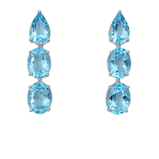 Natural Aquamarine Gemstone Dangle Earrings - 18k White Gold Diamond Drop Dangle Earrings