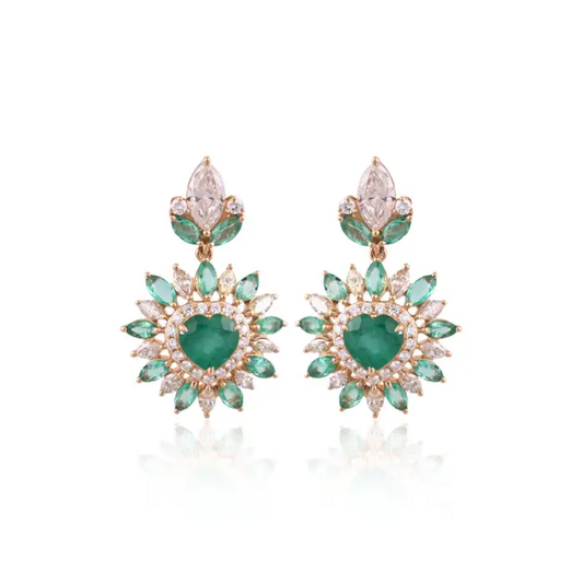 18k Yellow Gold Handmade Dangle Earrings - Natural Zambian Emerald & Yellow Diamond Women Earrings