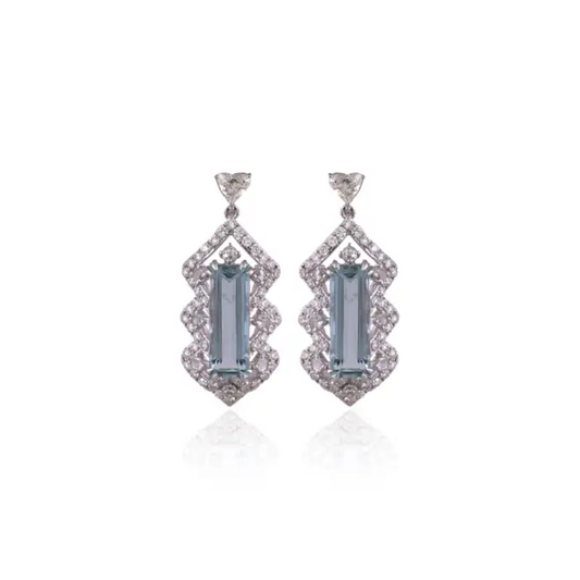 5.26 Ct. Aquamarine Dangle Earrings - Handmade 18k White Gold Heart Shape Diamond Earrings