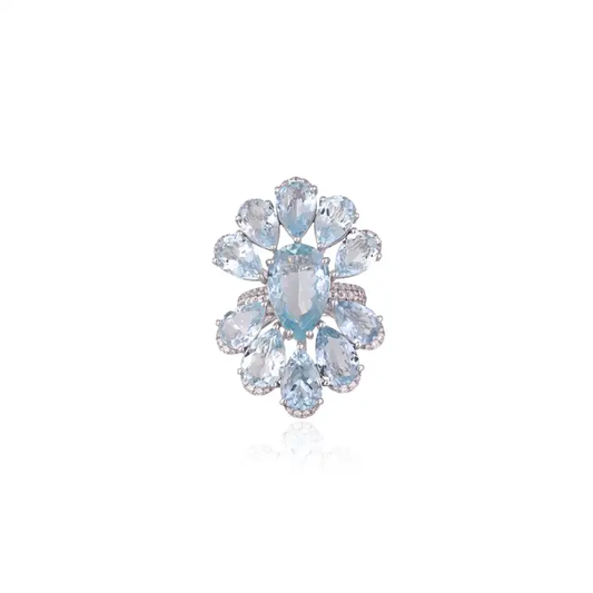 Set in 18K White Gold, 16.20 carats Aquamarine & Diamond oversized Cocktail Ring