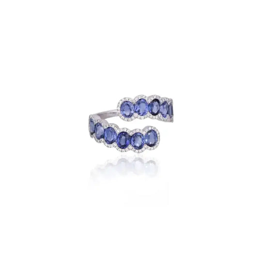 18k White Gold Handmade Ring - Natural Ceylon Blue Sapphire & Diamond Ring