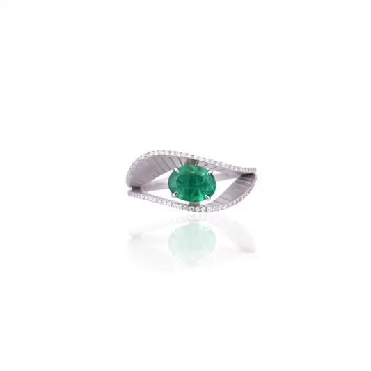 18k White Gold Diamond & Zambian Emerald Engagement Ring