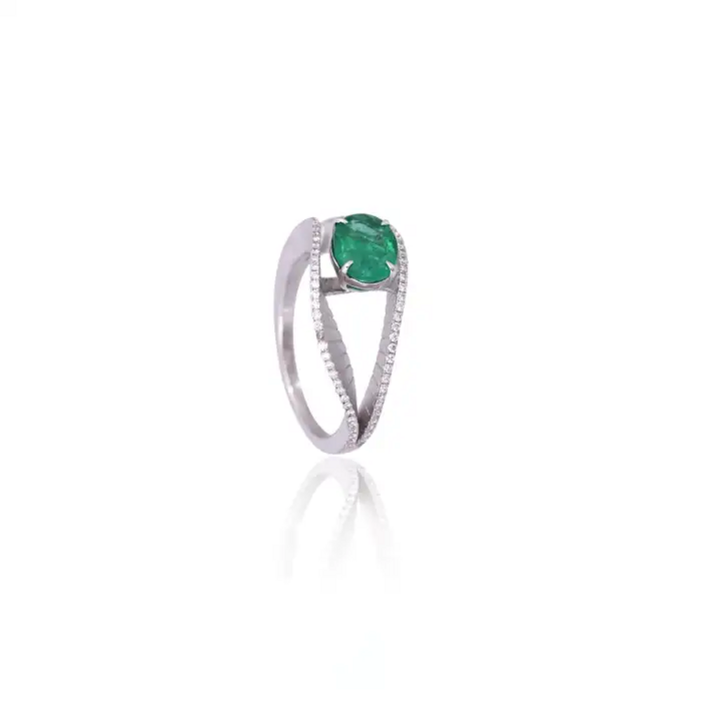 18k White Gold Diamond & Zambian Emerald Engagement Ring