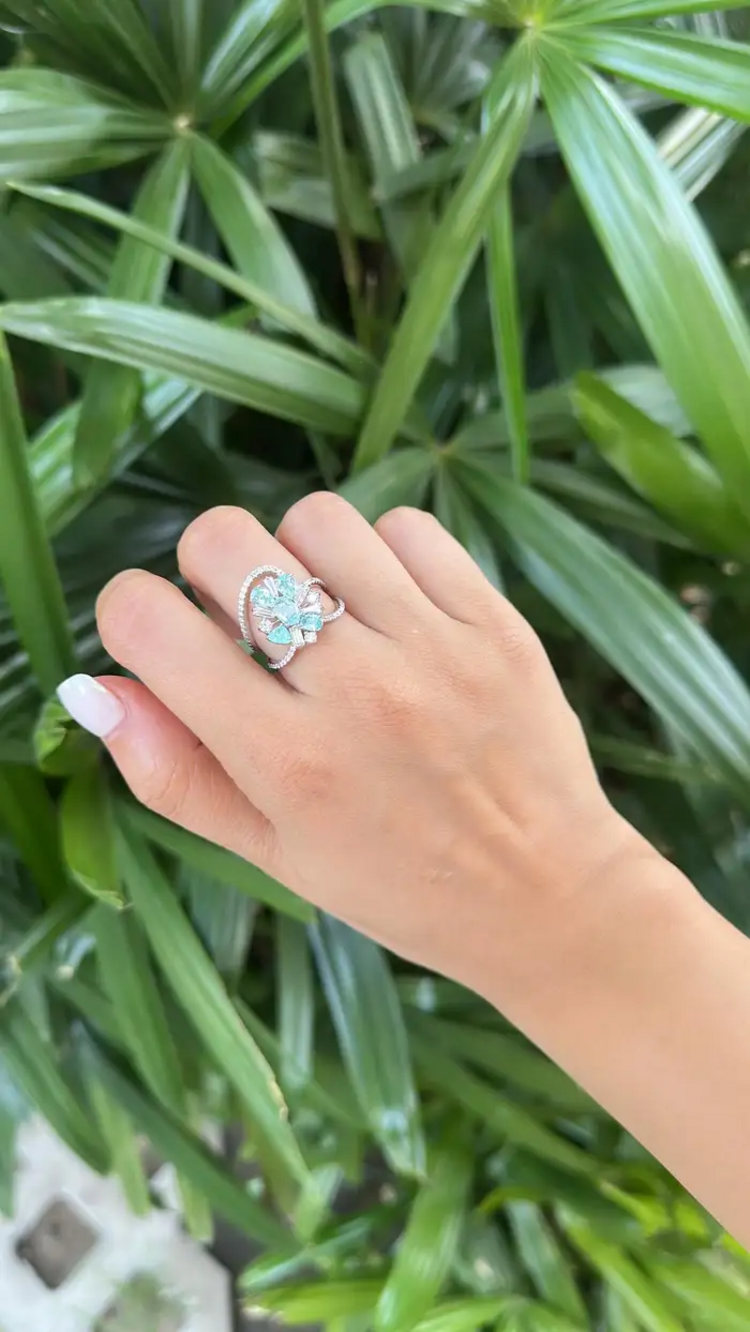 18k White Gold Diamond Engagement Ring - Natural Paraiba Tourmaline Ring