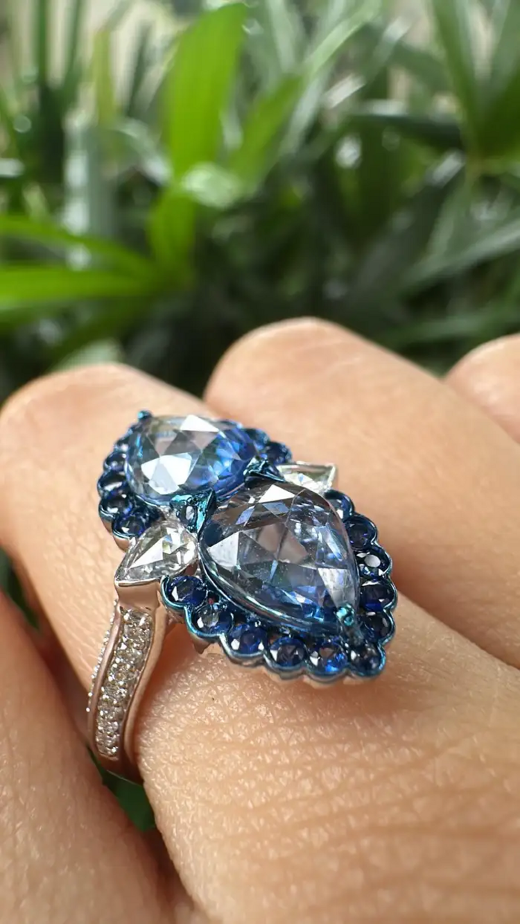 3.19 Ct. Ceylon Blue Sapphire Engagement Ring - 18k White Gold Diamond Ring