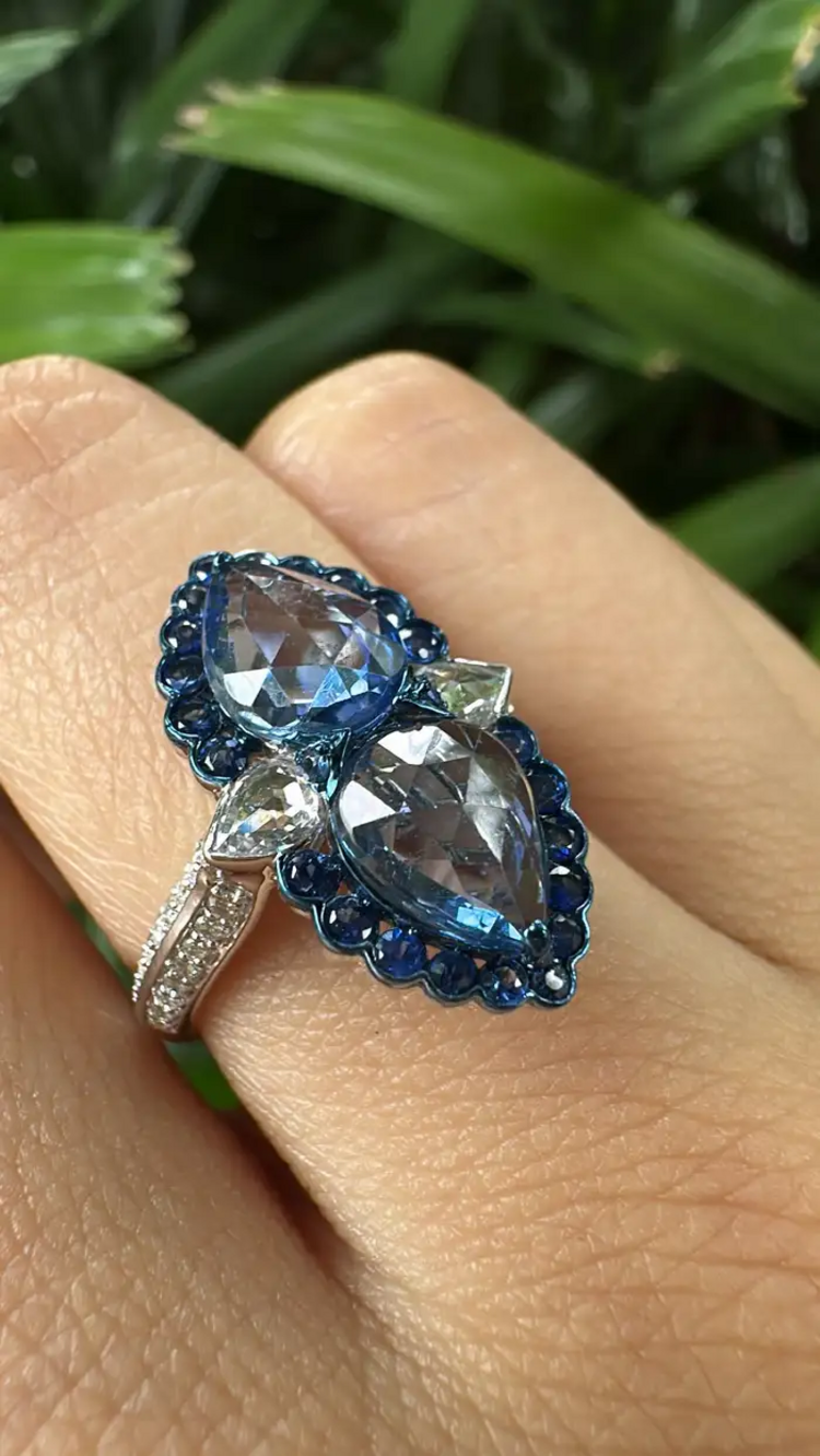 3.19 Ct. Ceylon Blue Sapphire Engagement Ring - 18k White Gold Diamond Ring