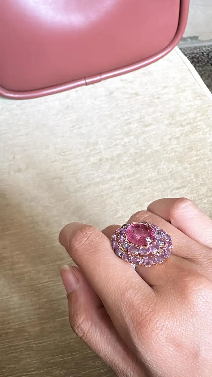 18K Gold, 8.13 carats, Tourmaline, Multi Sapphire & Diamond Cocktail Ring