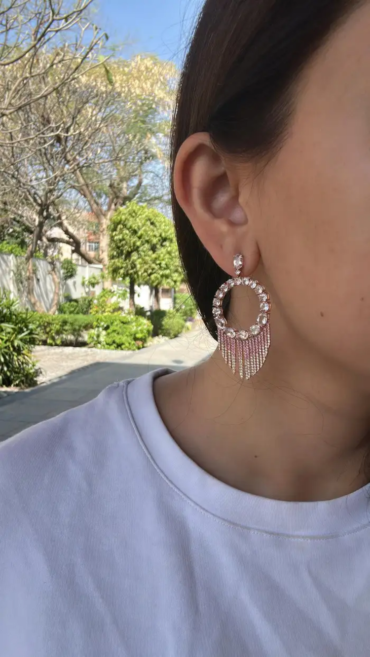 Natural Pink Sapphire & Morganite Gemstone Chandelier Earrings - 18k Rose Gold Diamond Earrings