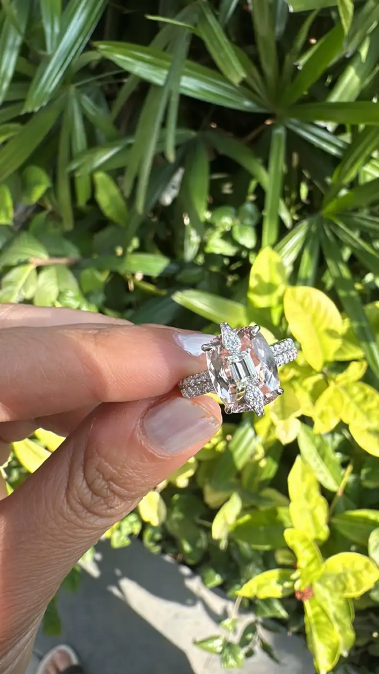 3.66 Ct. Morganite Gemstone Wedding Ring - 18k White Gold Diamond Engagement Ring