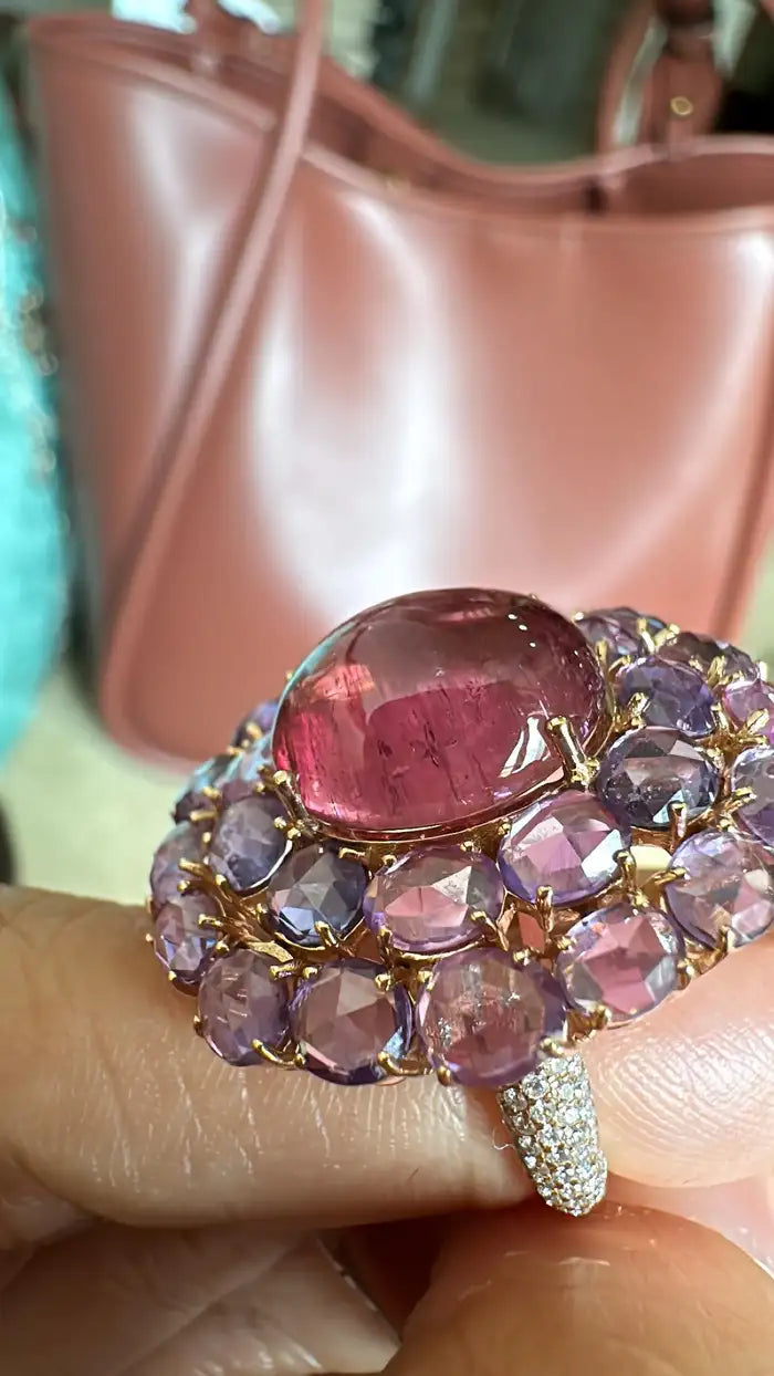 18K Gold, 8.13 carats, Tourmaline, Multi Sapphire & Diamond Cocktail Ring