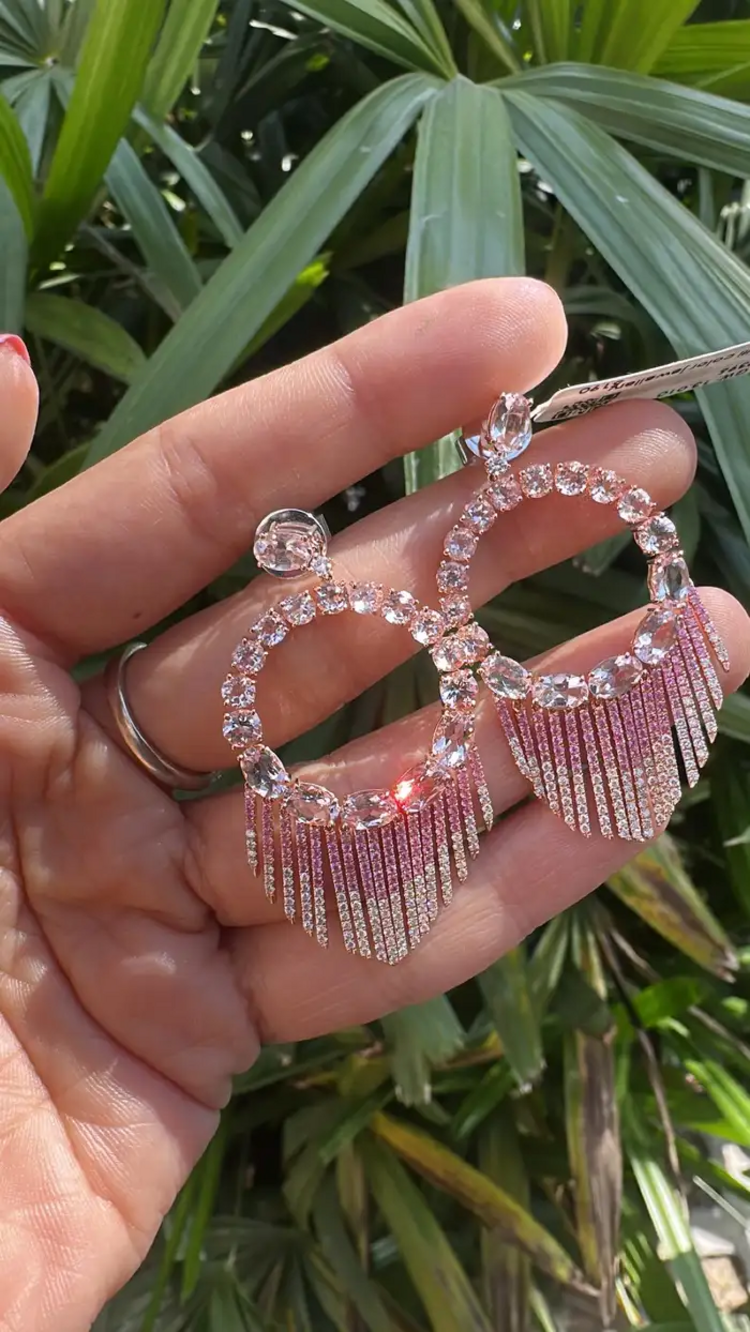 Natural Pink Sapphire & Morganite Gemstone Chandelier Earrings - 18k Rose Gold Diamond Earrings