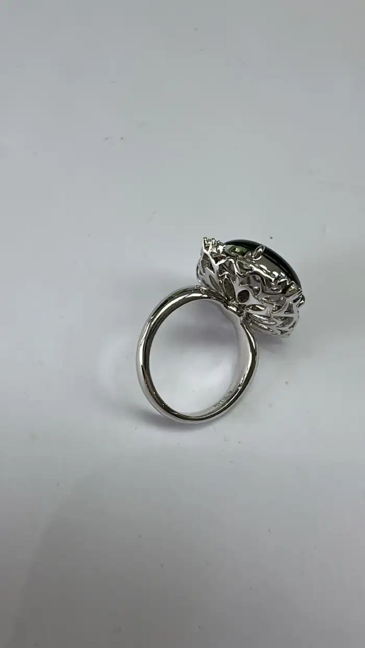 Jadeite Jade & Diamonds Engagement Ring - 18k White Gold Diamond Ring