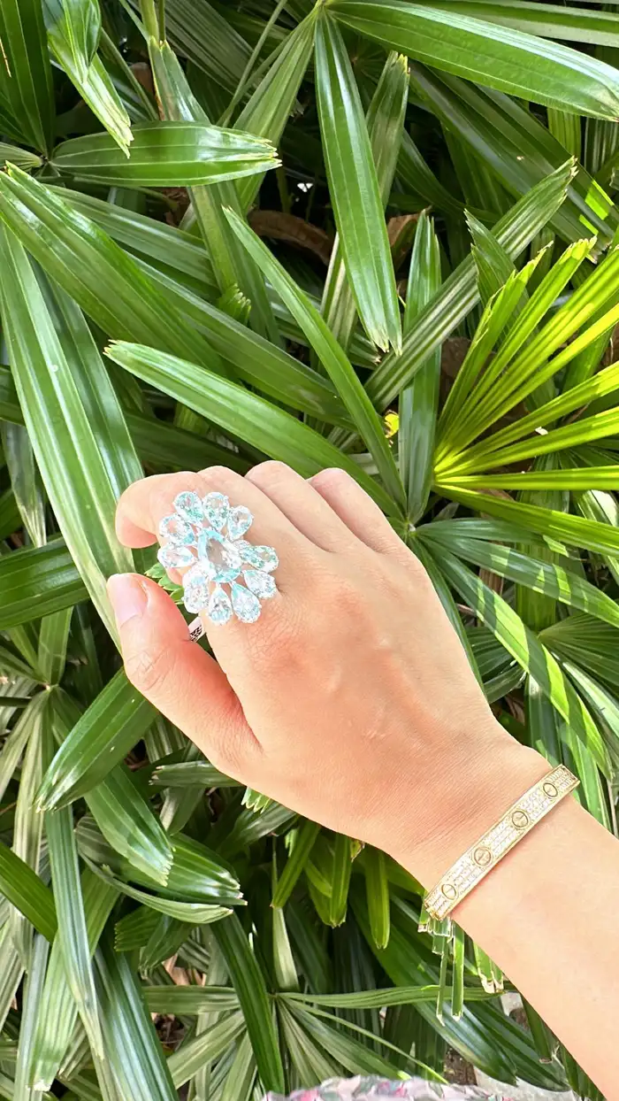 Set in 18K White Gold, 16.20 carats Aquamarine & Diamond oversized Cocktail Ring