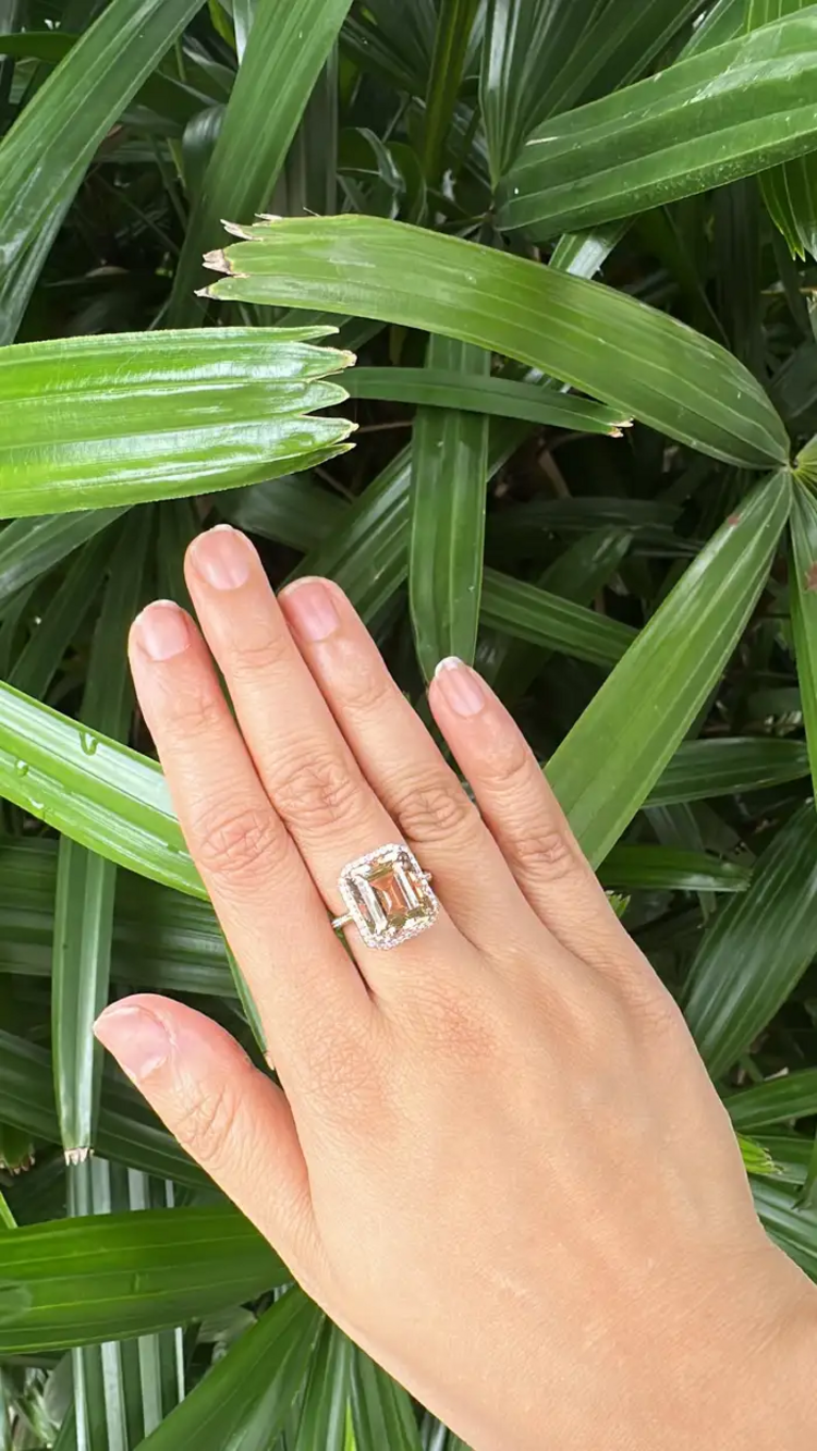 Natural Morganite Wedding Ring - 18k Rose Gold Diamond Cocktail Ring