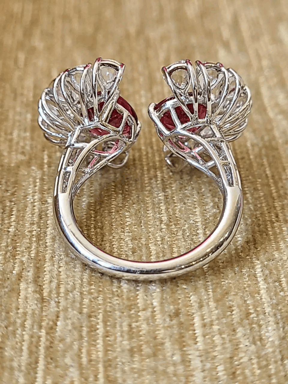 Rubellite Set in 18K White Gold & Rose Cut Diamonds Cocktail/ Engagement Ring