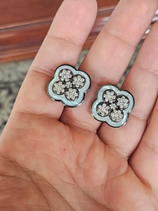 18K Black Gold, 3.73 carats Mother of Pearl & Diamonds Stud Earrings