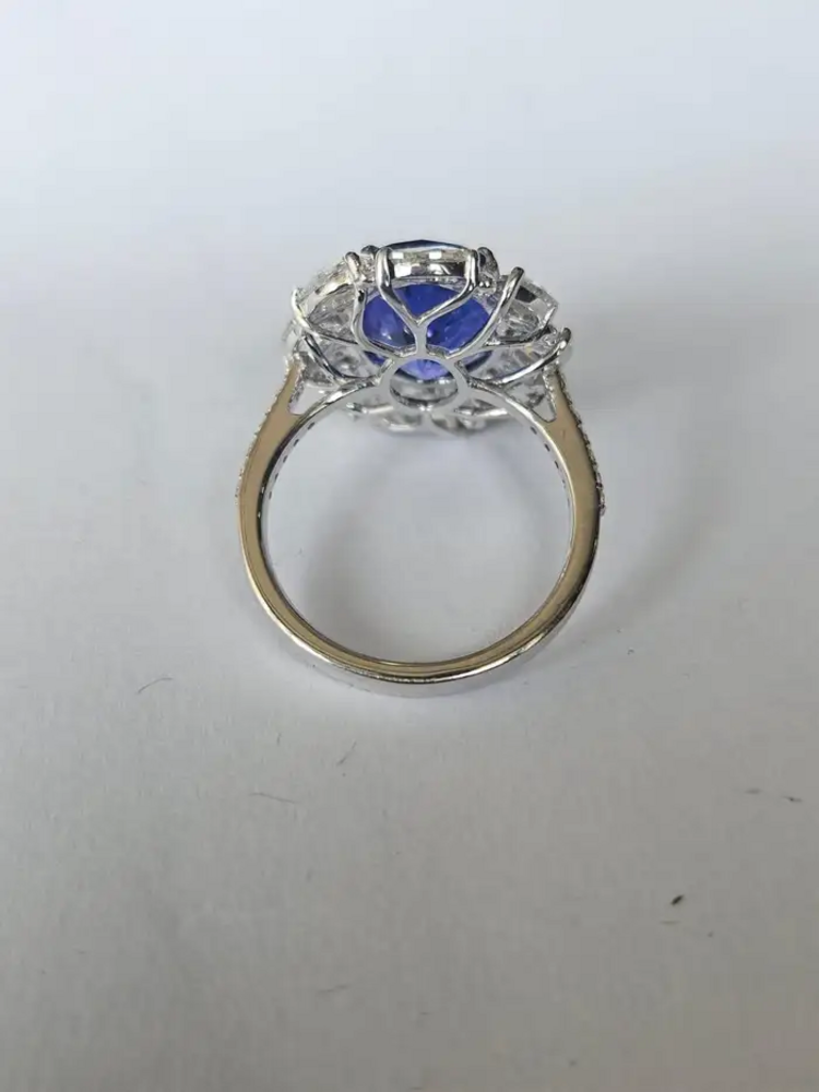 18k White Gold Diamond Ring | Natural Tanzanite Gemstone Cocktail Ring | Wedding Ring