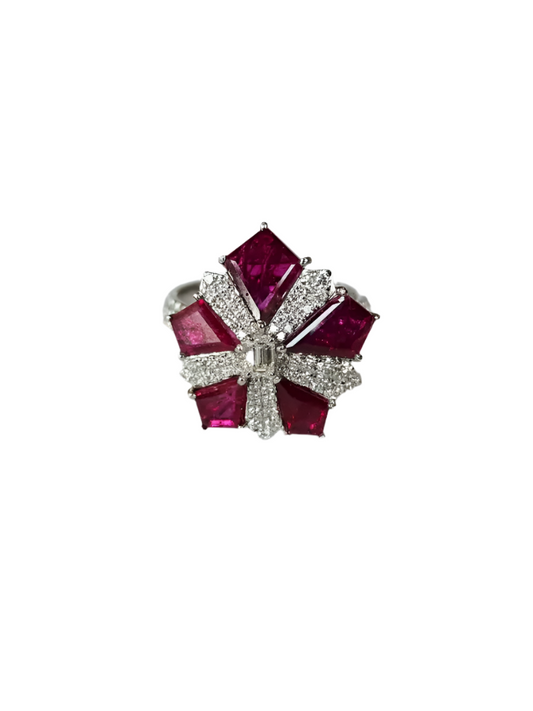 Natural Mozambique Ruby Diamond Ring - 18k White Gold Engagement Ring